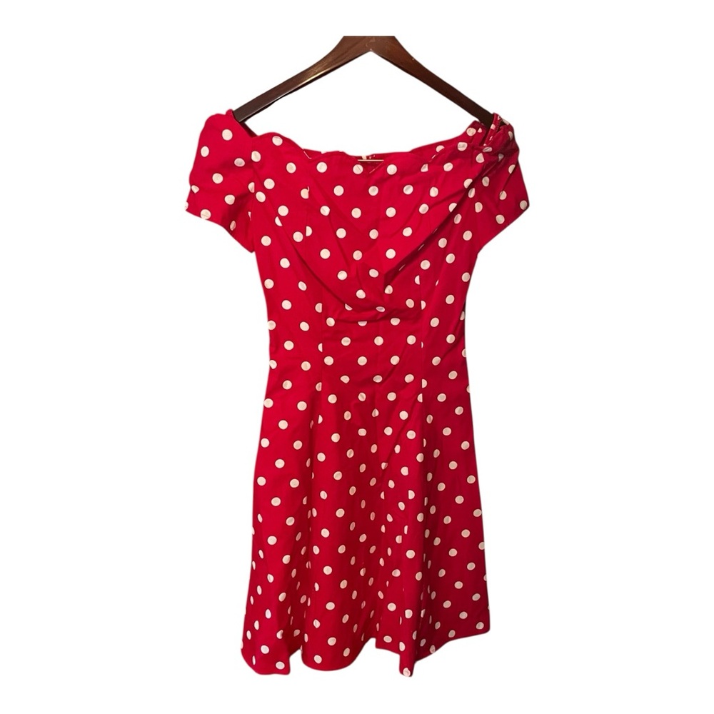 Vintage 80s/90s Red & White polka dot off the shoulder A line dress Byer Too! 5